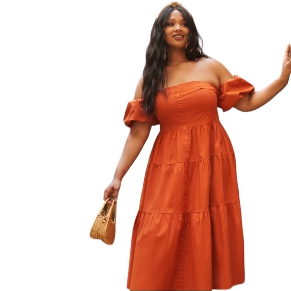 Fashion to Figure Aspen Off-The-Shoulder Midi Dress Color Rust Size 0